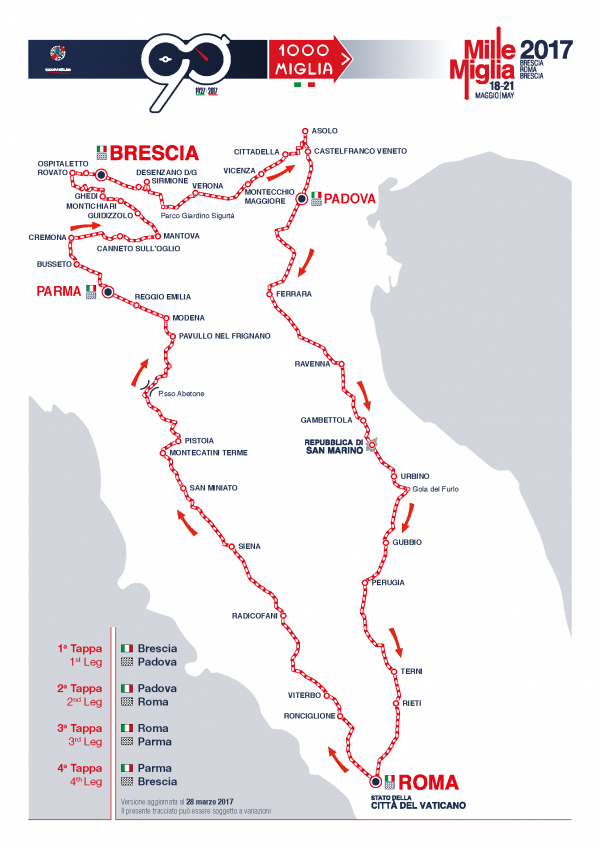 Mille miglia 2017 roadmap - схема маршрута Милле милья 2017